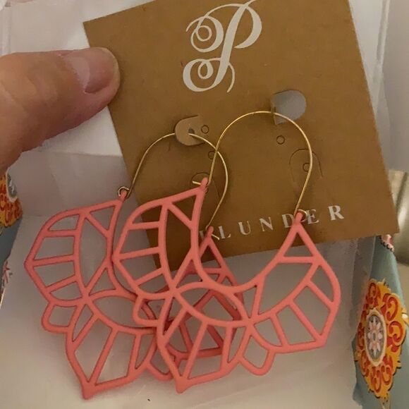 Plunder Satin Earrings -Gold Hoop with Decorative Coral Design. - Picture 3 of 4